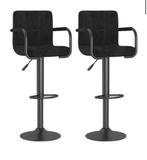 Barkrukken 2 st fluweel zwart, nieuw in doos, 5 krukken of meer, ., In hoogte verstelbaar, 60 tot 90 cm