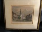 gravure Tilburg 1850 Markt en Groote kerk in kleur ingelijst, Antiek en Kunst, Ophalen of Verzenden