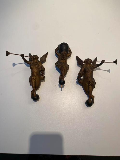 Set antieke houten beelden voor kantoor/notaris klokje, Antiek en Kunst, Antiek | Klokken, Ophalen of Verzenden
