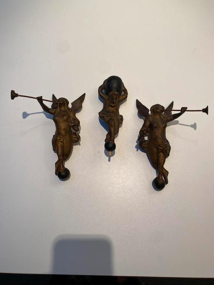 Set antieke houten beelden voor kantoor/notaris klokje, Antiek en Kunst, Antiek | Klokken, Ophalen of Verzenden