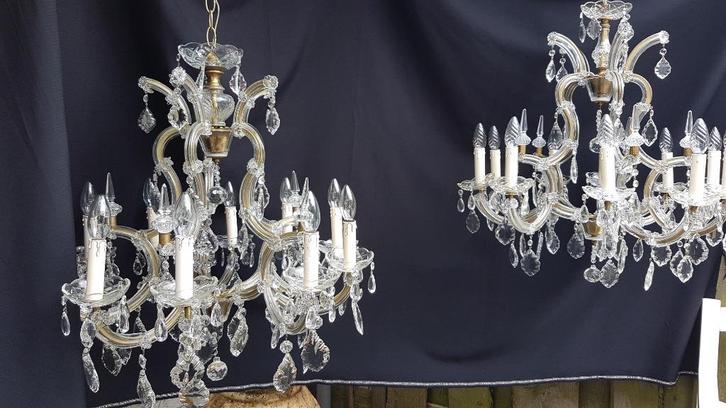 2  x 10 lamps  Maria Theresia kroonluchters, Huis en Inrichting, Lampen | Kroonluchters, Zo goed als nieuw, Glas, Metaal, Ophalen
