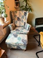 Comfortabele stoel met voetenbank, Huis en Inrichting, Fauteuils, Ophalen, Gebruikt, Stof, 75 tot 100 cm