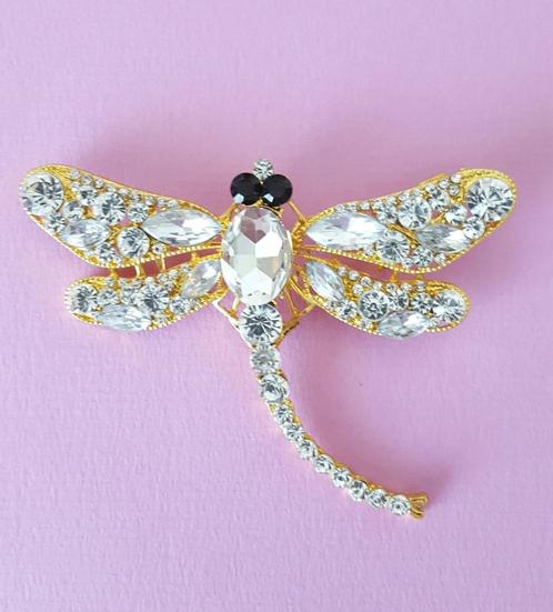 Mooie goudkleurige broche van Libelle Swarovski elementen, Sieraden, Tassen en Uiterlijk, Broches, Nieuw, Overige materialen, Goud