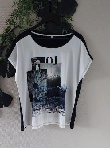 C&A t Shirt zwart+wit blauw print XL🙂 beschikbaar voor biedingen