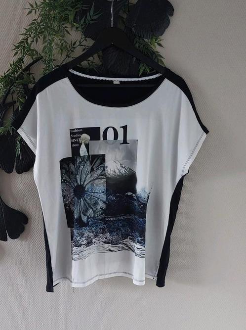 C&A t Shirt zwart+wit blauw print XL🙂, Kleding | Dames, T-shirts, Zo goed als nieuw, Maat 42/44 (L), Zwart, Korte mouw, Ophalen of Verzenden