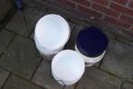 Plastic emmers 2,5-10 l met opdruk en deksel 075 p/st schoon, Ophalen of Verzenden, Zo goed als nieuw