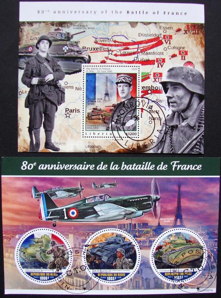 - 426 - 2 Blokken, 80e verj. v. d. slag, in Frankrijk., Postzegels en Munten, Postzegels | Thematische zegels, Gestempeld, Overige thema's