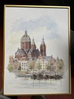 Aquarel Schreiers-toren Amsterdam Bob Pestman, Antiek en Kunst, Ophalen of Verzenden