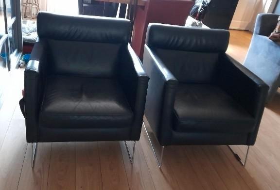 2 kalfslere zwarte montel stoelen!, Huis en Inrichting, Fauteuils, Gebruikt, Leer, 50 tot 75 cm, Minder dan 75 cm, Ophalen