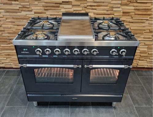 Luxe Fornuis Boretti 100cm antraciet + rvs 5 pits Frytop, Witgoed en Apparatuur, Fornuizen, Zo goed als nieuw, Vrijstaand, Gas