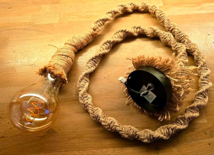 Nieuwe Touw HangLamp Jute touw incl nieuwe LedFilement lamp, Huis en Inrichting, Lampen | Hanglampen, Nieuw, 75 cm of meer, Kunststof