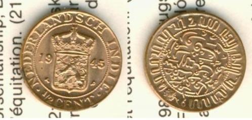 Nederlandsch Indie Halve Cent 1945/P Ned Indie Munt c-9 jdu', Postzegels en Munten, Munten | Nederland, Losse munt, 1 cent, Koningin Wilhelmina