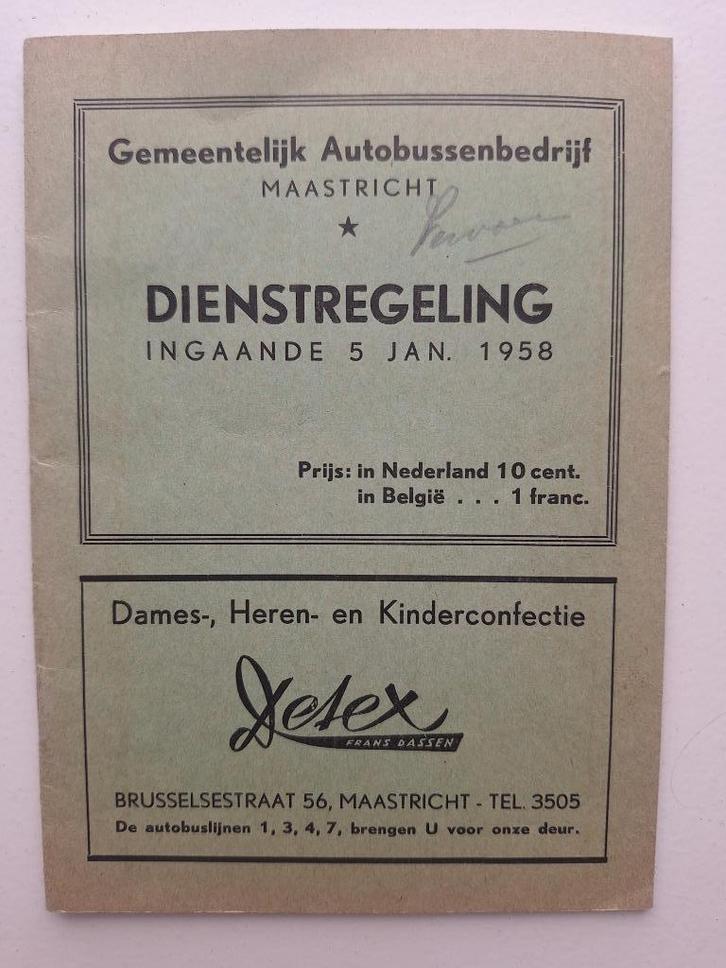 GEMEENTELIJK AUTOBUSSENBEDRIJF MAASTRICHT - 5 JANUARI 1958, Verzamelen, Spoorwegen en Tramwegen, Gebruikt, Bus of Metro, Boek of Tijdschrift