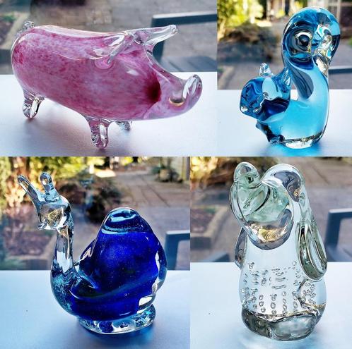 4x Murano / Glaskunst Beeldjes - Varken Eekhoorn Slak Hond, Antiek en Kunst, Antiek | Glas en Kristal, Ophalen of Verzenden