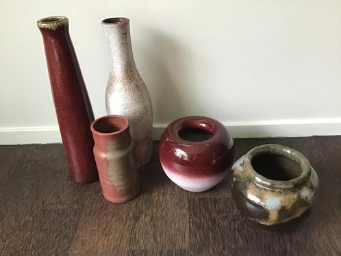 3 aardewerken vazen + 2 aardewerken bloempullen, Huis en Inrichting, Woonaccessoires | Vazen, Zo goed als nieuw, Minder dan 50 cm