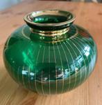 Murano smaragdgroene vaas met gouden lijnen, Gebruikt, Ophalen of Verzenden, Glas, Minder dan 50 cm