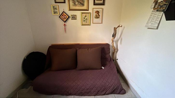 Karup Futon Bed in Goede Staat, Huis en Inrichting, Slaapkamer | Slaapbanken, Gebruikt, 140 cm, 200 cm, Tweepersoons, Bruin, Ophalen