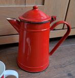 Brocante rood emaille koffie kan diameter 13 cm, Ophalen of Verzenden