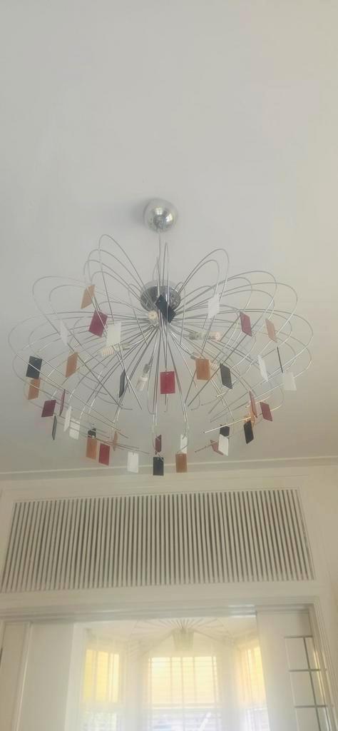 Moderne, artistieke hanglamp (Comtemporanea), Huis en Inrichting, Lampen | Hanglampen, Zo goed als nieuw, Glas, Metaal, Ophalen of Verzenden