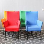 4x Montis Chaplin eetkamerstoelen groen blauw geel rood stof