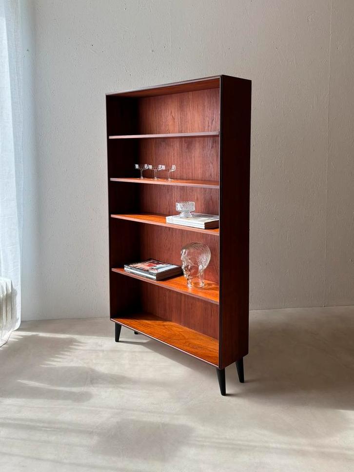 Vintage Scandinavische mahonie boekenkast geheel gerenoveerd, Huis en Inrichting, Kasten | Boekenkasten, Gebruikt, Met plank(en)