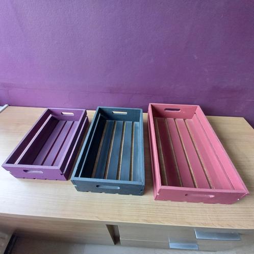 3 houten mandjes, gekleurd, Huis en Inrichting, Woonaccessoires | Overige, Gebruikt, Ophalen of Verzenden