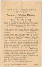 Gerardus A. Herben 1851 Gorinchem + 1941 Breda, 89 jaar, Verzenden, Bidprentje