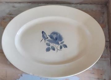 Franse serveerschaal met blauwe roos - Digoin Sarreguemines  beschikbaar voor biedingen