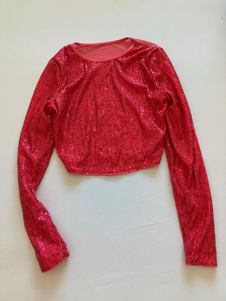 Roze glitter top, maat XS, Kleding | Dames, Tops, Zo goed als nieuw, Maat 34 (XS) of kleiner, Roze, Lange mouw, Ophalen of Verzenden