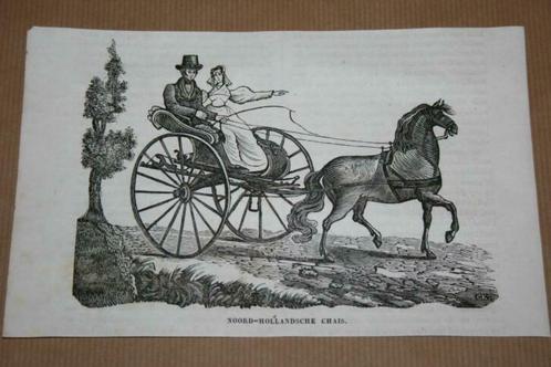 Antieke gravure - Rijtuig uit Noord-Holland - 1841 !!, Antiek en Kunst, Kunst | Etsen en Gravures, Ophalen of Verzenden