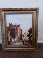 schilderij bedrijvigheid in zonovergoten straatje, zonnig, Antiek en Kunst, Kunst | Schilderijen | Klassiek, Ophalen