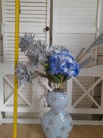 Blauwe vaas inclusief blauwachtige kunstbloemen, Verzenden, Blauw