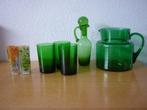 Groen glas: karafje, glazen, schenkkan, Ophalen of Verzenden
