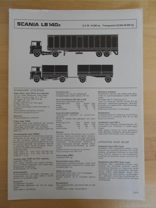 Scania LB 140 Technische Specificatie Folder 1975 LB140 4x2, Boeken, Auto's | Folders en Tijdschriften, Zo goed als nieuw, Overige merken