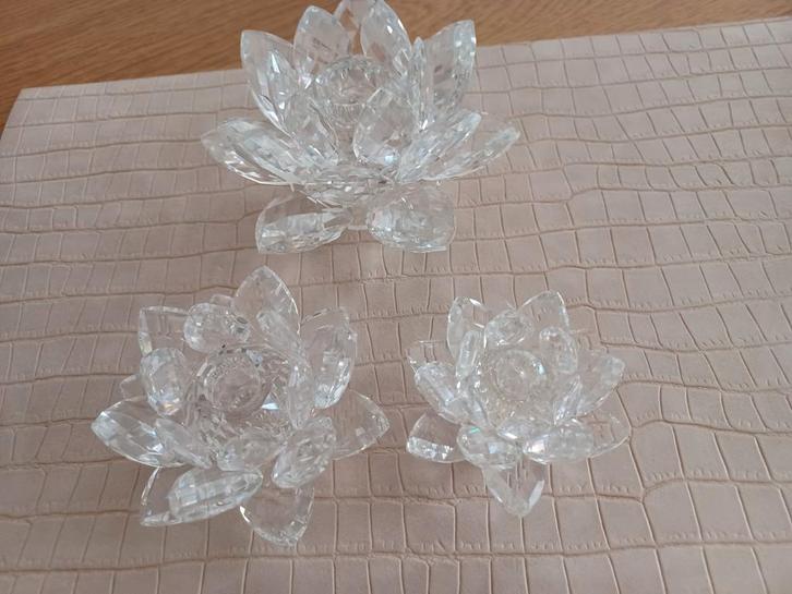 Swarovski waterlelie kandelaars,  geen d/c, Verzamelen, Swarovski, Zo goed als nieuw, Figuurtje, Ophalen of Verzenden