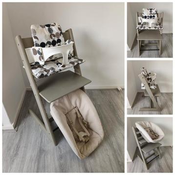 Stokke Tripp Trapp taupe grijs+babyset,kussenset,newbornset  beschikbaar voor biedingen
