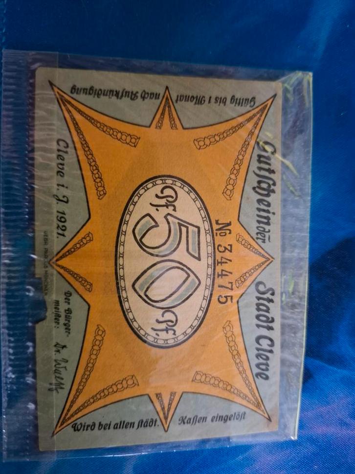 Oude Gutschein Stad Cleve 1921 - 50 Pfennig, Postzegels en Munten, Bankbiljetten | Nederland, Los biljet, Ophalen of Verzenden