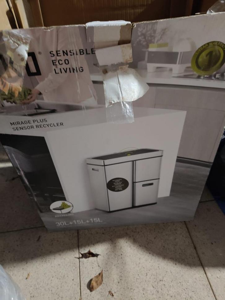 Gebruikte Eko Prullenbak - Sensor Recycler, Huis en Inrichting, Woonaccessoires | Prullenbakken, Gebruikt, Rvs, 50 tot 75 cm, 40 liter of meer