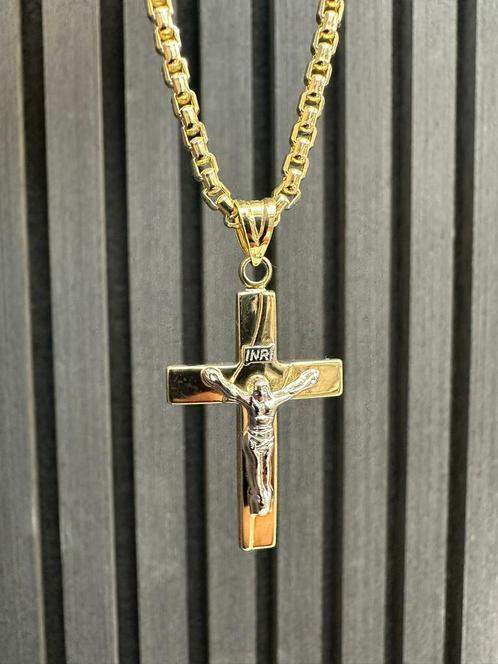Prachtige 14k gouden ketting met kruishanger, Sieraden, Tassen en Uiterlijk, Kettingen, Nieuw, Ophalen of Verzenden
