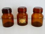 Drie bruine glazen vintage voorraad of kruidenpotten, Ophalen of Verzenden