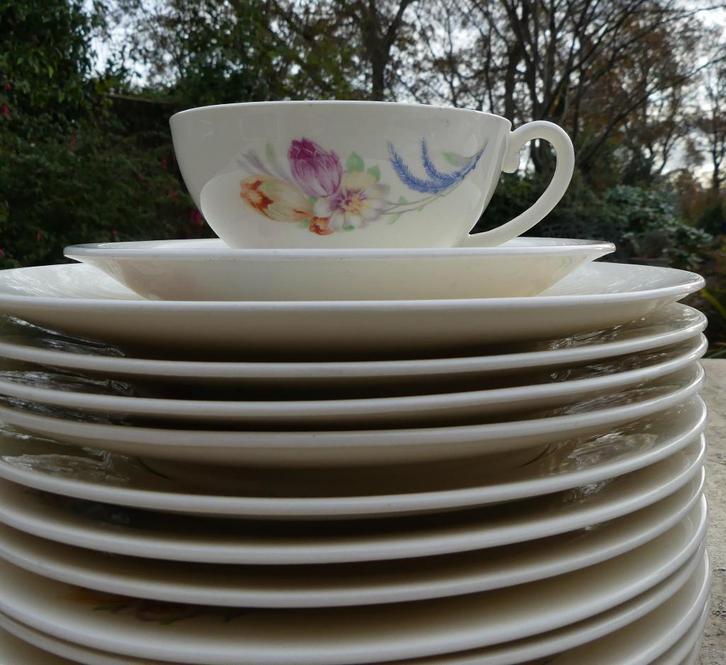 Mosa Tulpen servies Ontbijtborden Kop en Schotels + Roomstel, Antiek en Kunst, Antiek | Servies compleet, Ophalen of Verzenden