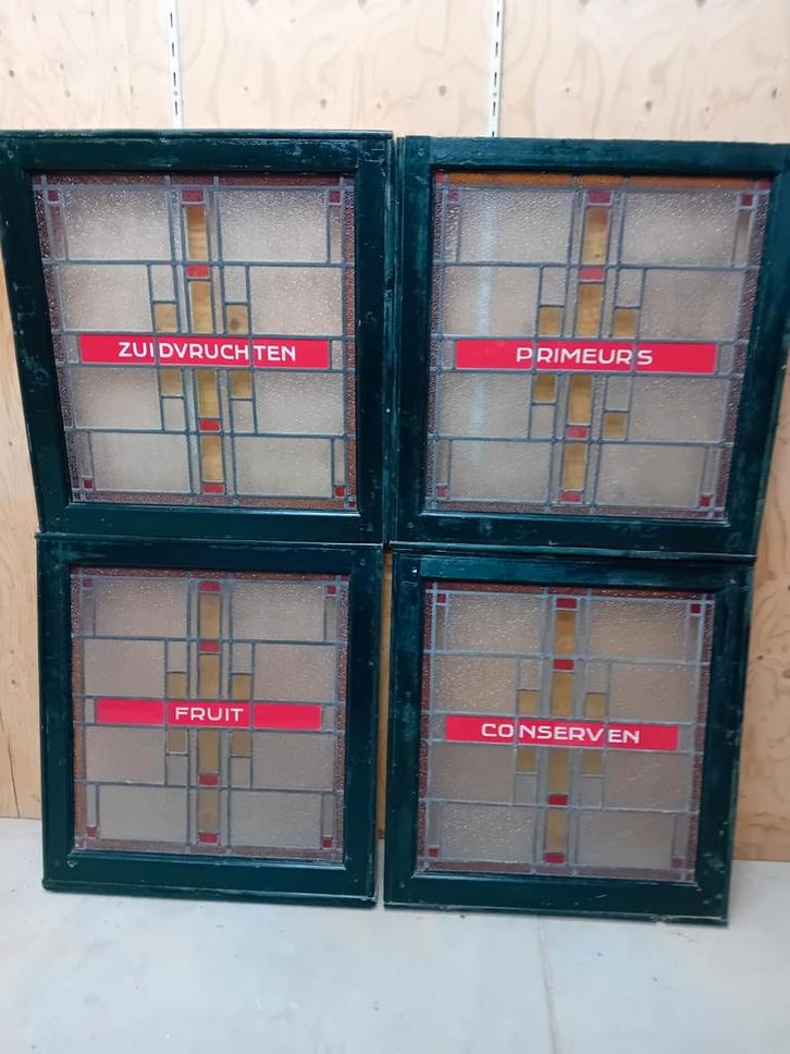 4 Glas in Lood Ramen Kruidenier - Puntgaaf! Ruim 100 jaar, Doe-het-zelf en Verbouw, Glas en Ramen, Gevelraam of Ruit, Minder dan 80 cm