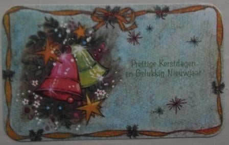 Oude Kerstkaart met kerstklokken., Ophalen of Verzenden, 1960 tot 1980, Ongelopen, Feest(dag)