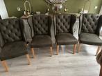 Velvet Groene Eetstoelen - Zo Goed Als Nieuw, Hout, Overige kleuren, Ophalen of Verzenden, Zo goed als nieuw