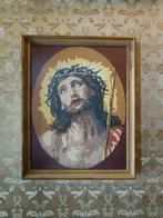 Vintage borduurschilderij borduurwerk jezus christus, Verzamelen, Religie, Ophalen of Verzenden, Gebruikt, Overige typen, Christendom | Katholiek