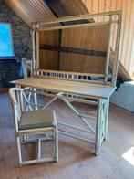 Ratan kaptafel met spiegel en stoel wit, Huis en Inrichting, Ophalen, Overige materialen, Gebruikt, 100 tot 150 cm