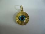 14 krt. gouden zeer mooi kettinghanger geluks oog of boze oo, Verzenden, Zo goed als nieuw, Kruis of Symbool, Goud