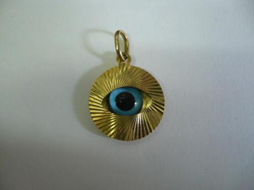 14 krt. gouden zeer mooi kettinghanger geluks oog of boze oo, Sieraden, Tassen en Uiterlijk, Kettinghangers, Zo goed als nieuw