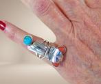 Unieke zilveren NAVAJO ring turquoise en koraal Maat 16!, Sieraden, Tassen en Uiterlijk, Ringen, Verzenden, Ssiesvintagesieraden@gmail.com