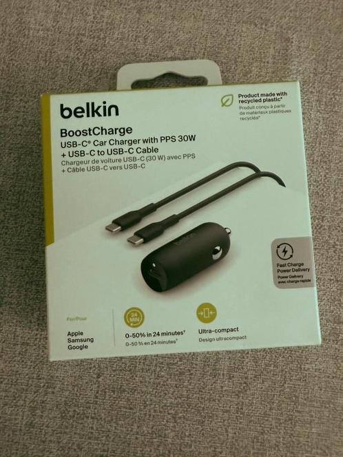 NIEUW: BELKIN Belkin USB-C   autolader - 30W (laadt snel), Telecommunicatie, Autoladers, Nieuw, Ophalen of Verzenden